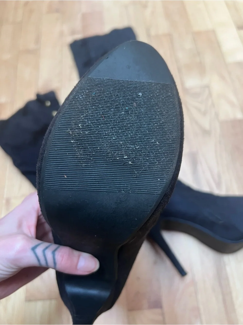 Sexy Black Over-the-Knee Victorian Stiletto Boots Size 10